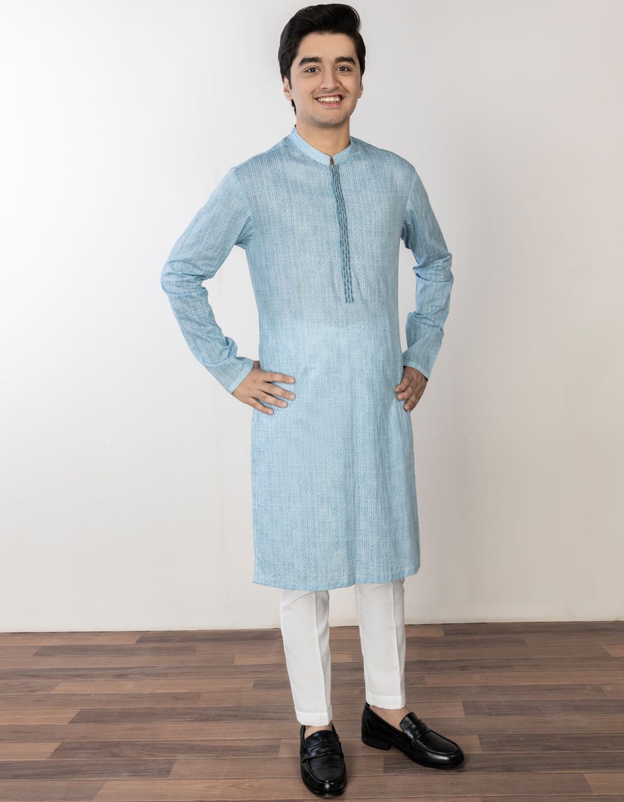 Light Blue Cotton Teen Boy's Kurta | Jtk-S-38722