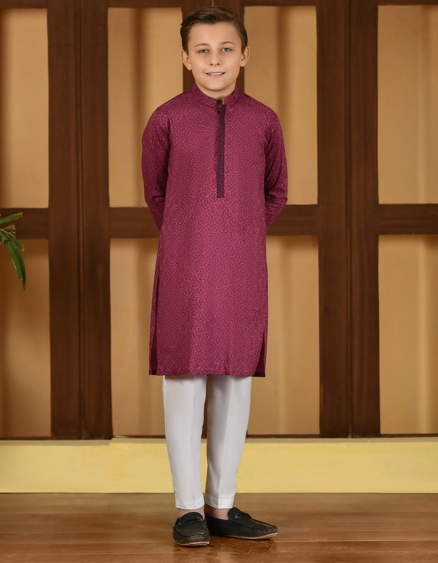 Magenta Cotton Kid's Kurta | Jck-S-38724