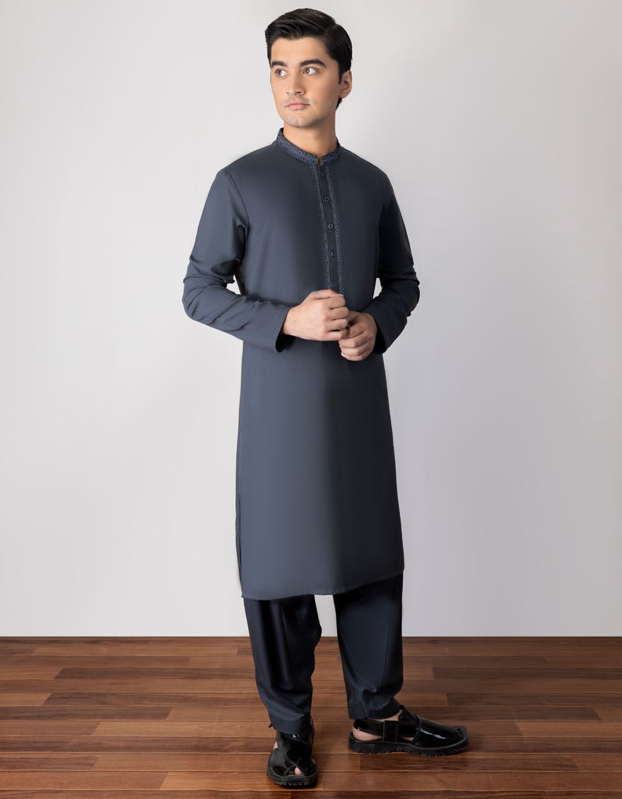 Steel Blue Blended Teen Boy's Kameez Shalwar | Jtks-S-38726