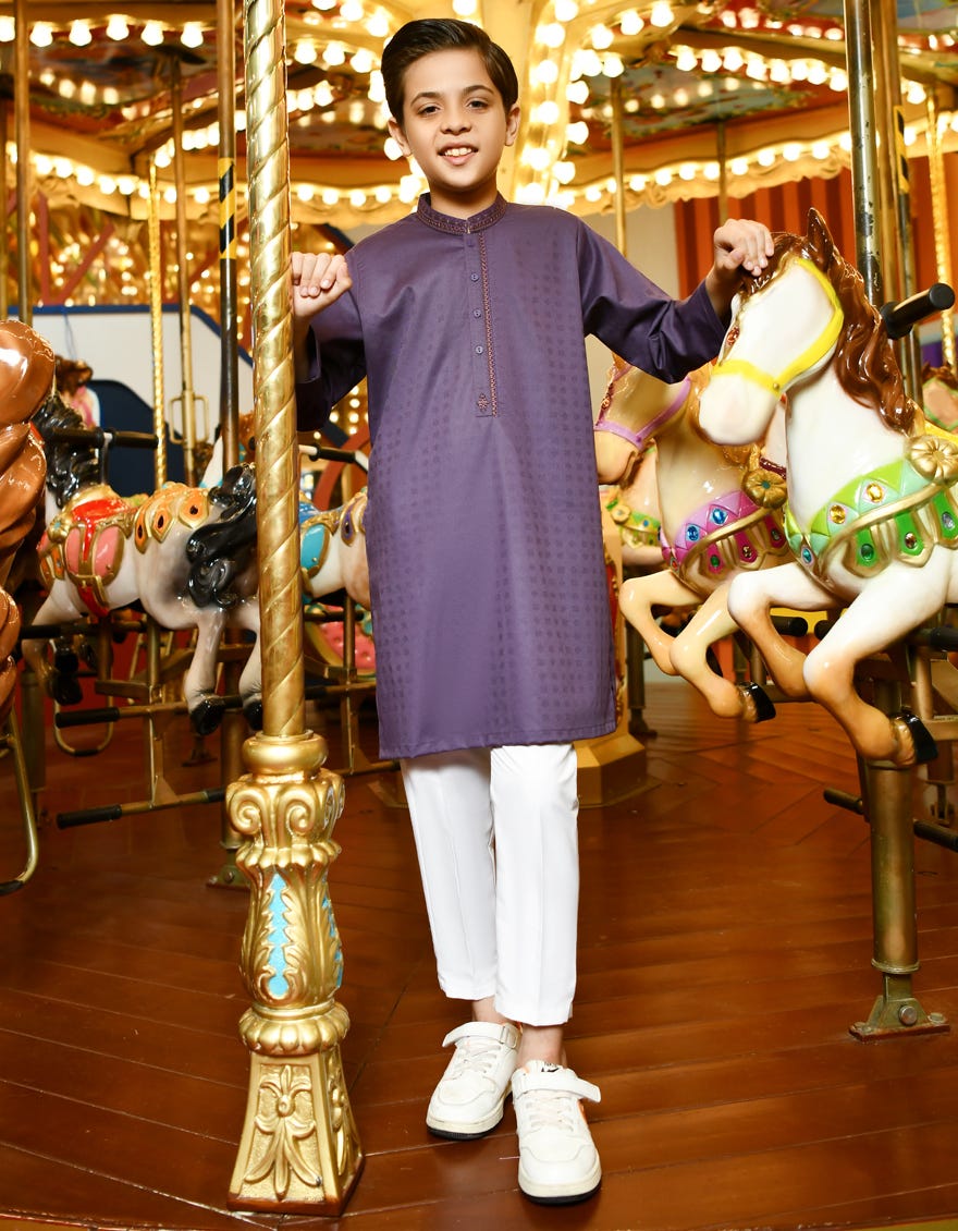 Lilac-Purple Cotton Kid's Kurta | Jck-S-38728