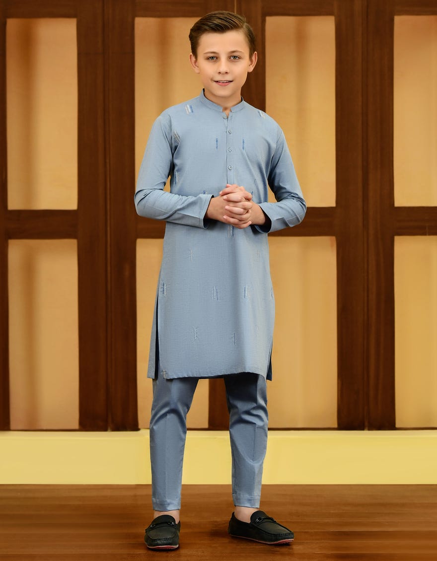 Powder Blue Cotton Kurta Pajama | Jckp-S-38729