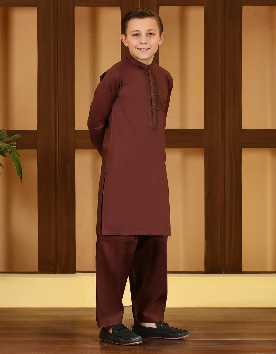 Maroon Cotton Kid's Kameez Shalwar | Jcks-S-38732
