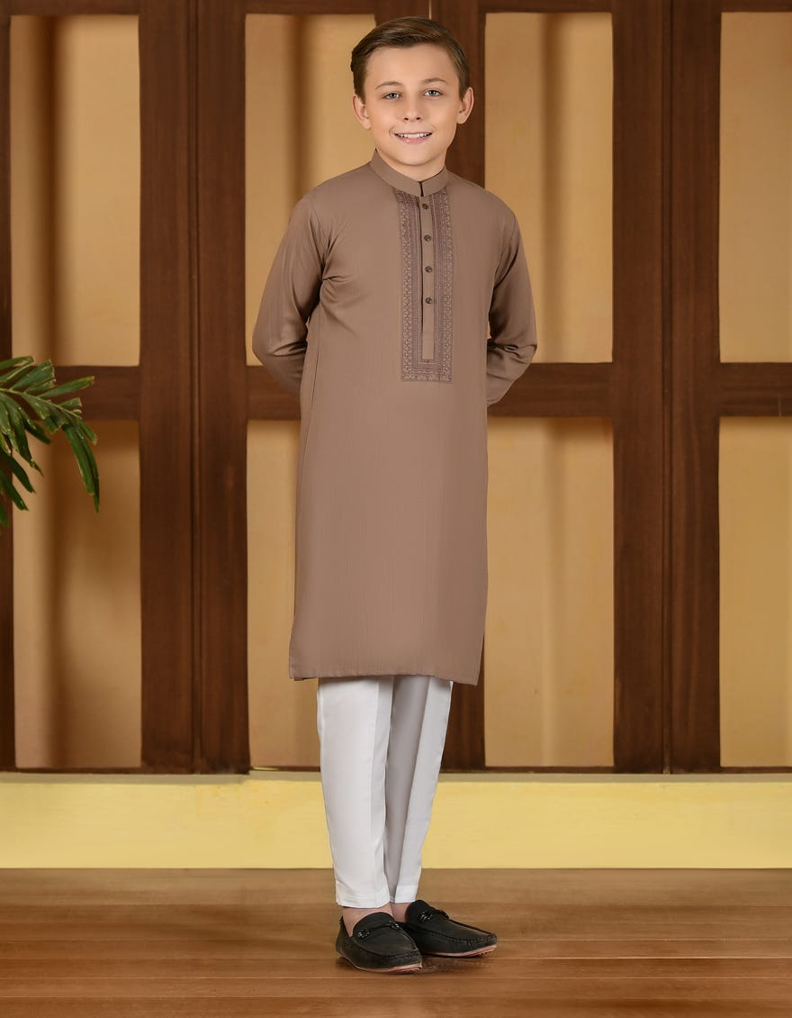 Chestnut Brown Blended Kid's Kurta | Jck-S-38735