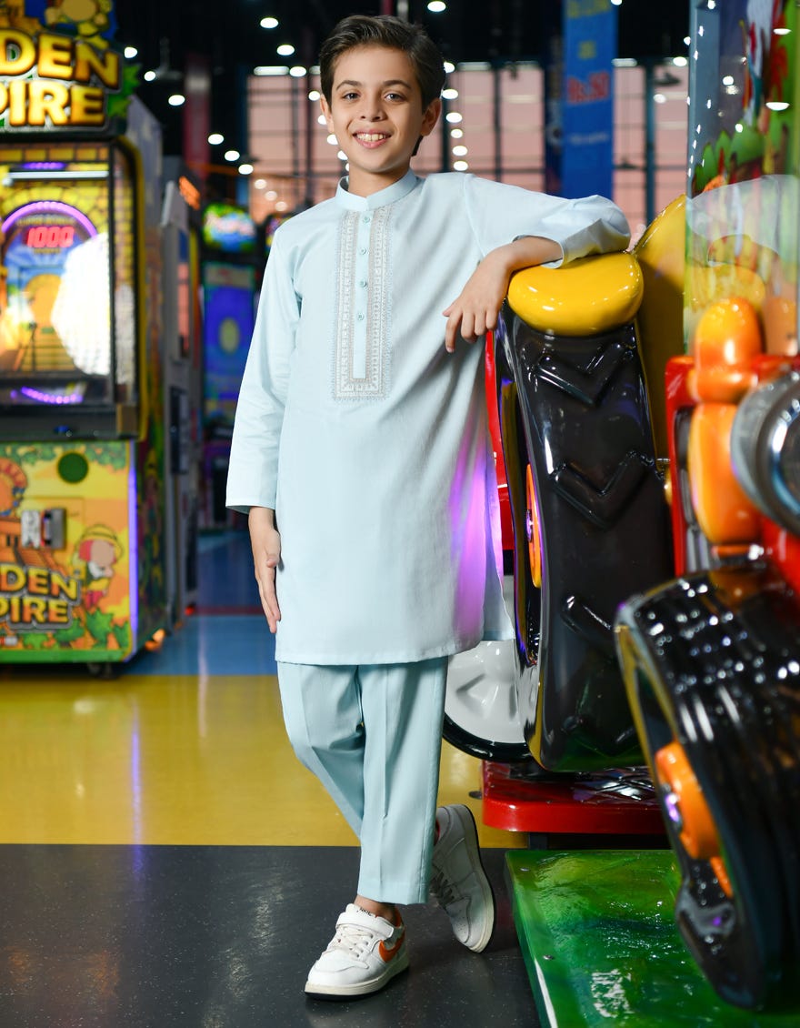 Sky Blue Cotton Kid's Kurta | Jck-S-38737