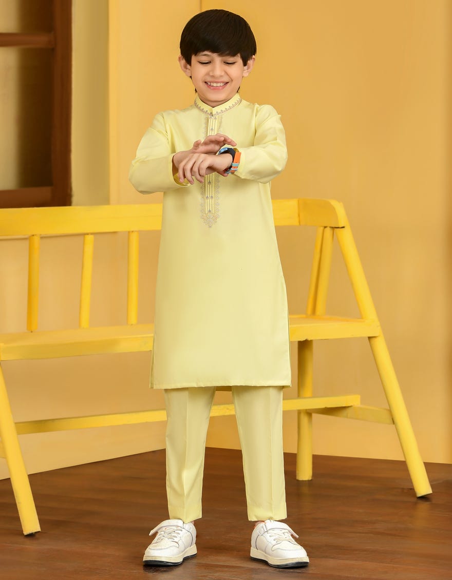Lemon Yellow Blended Kurta Pajama | Jckp-S-38739
