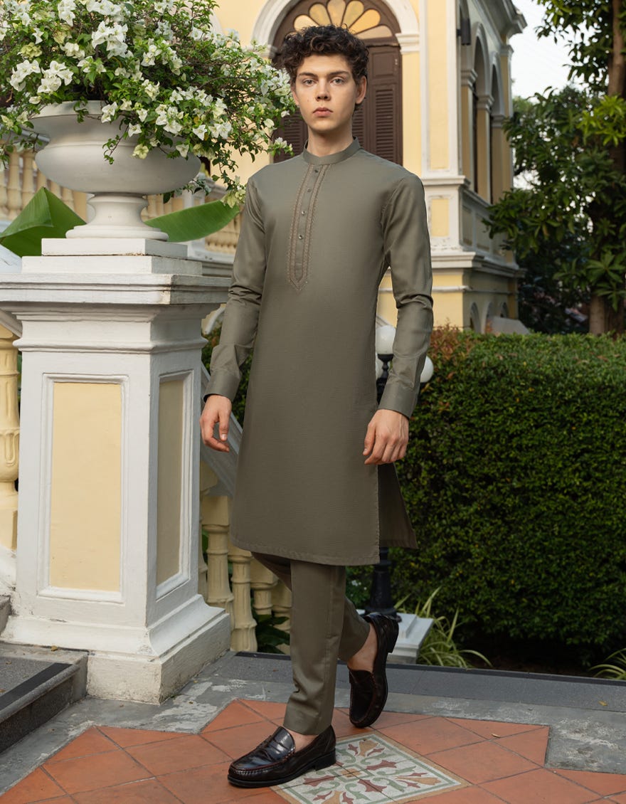 Olive Cotton Kurta Pajama | Jtkp-S-38748