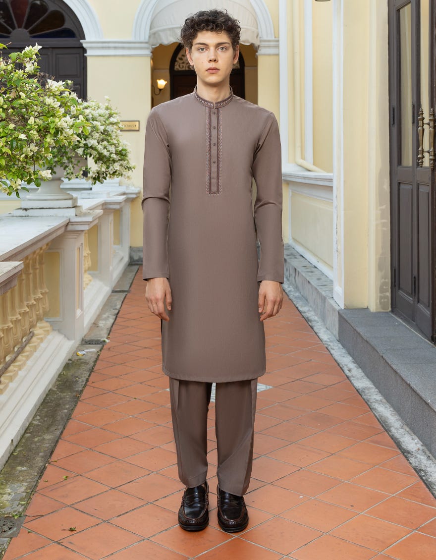Mud Brown Blended Kurta Pajama | Jtks-S-38751