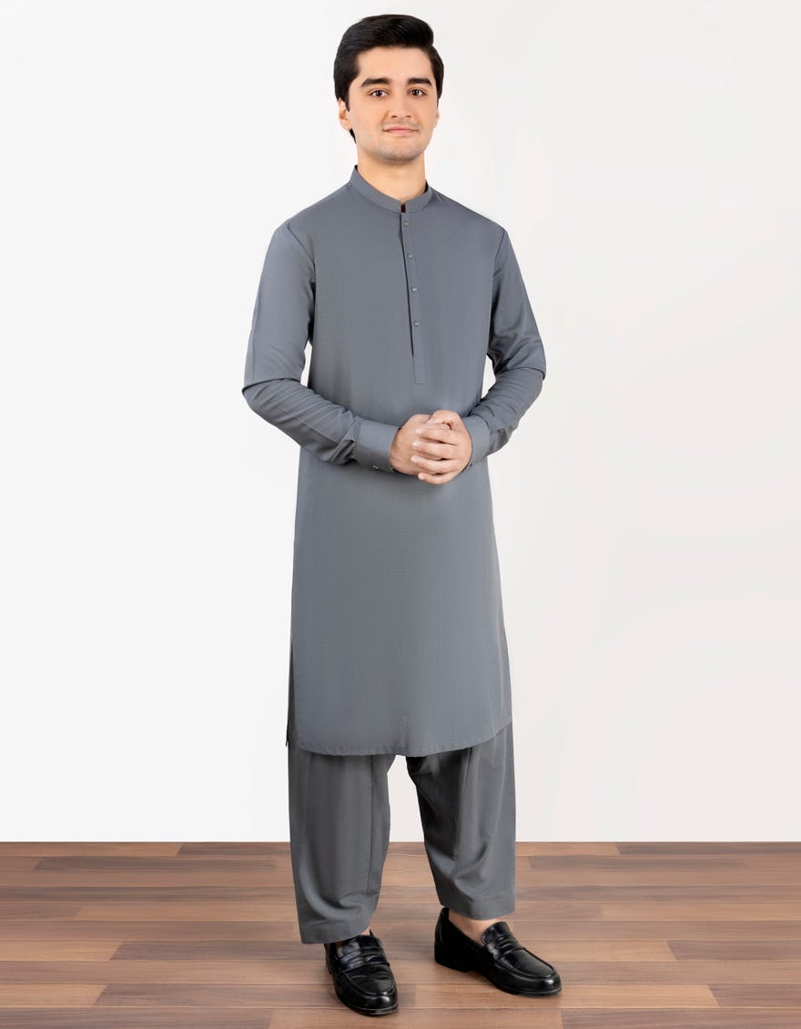 Grey Blended Teen Boy's Kameez Shalwar | Jtks-S-38759