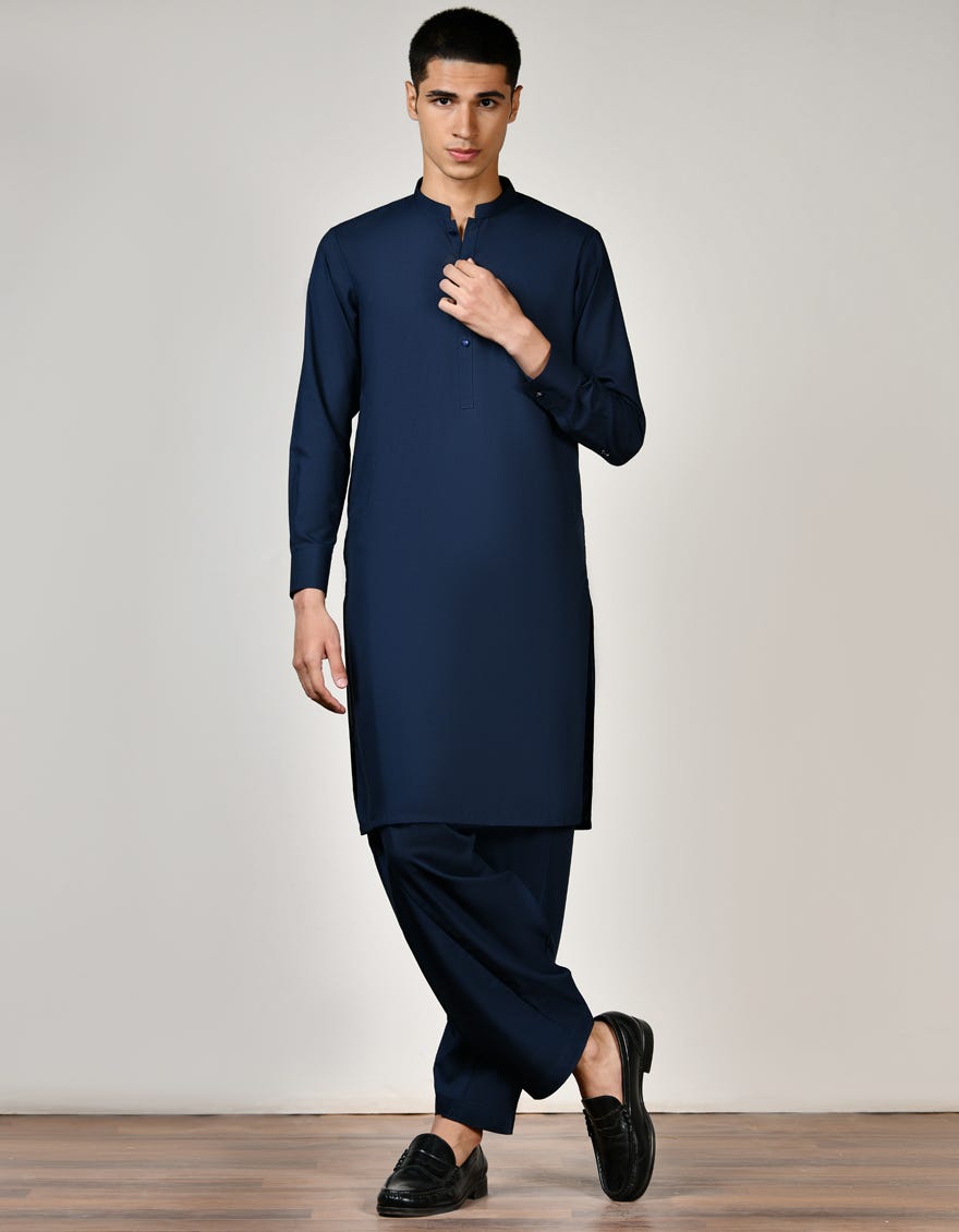 Navy Blue Blended Teen Boy's Kameez Shalwar | Jtks-S-38760