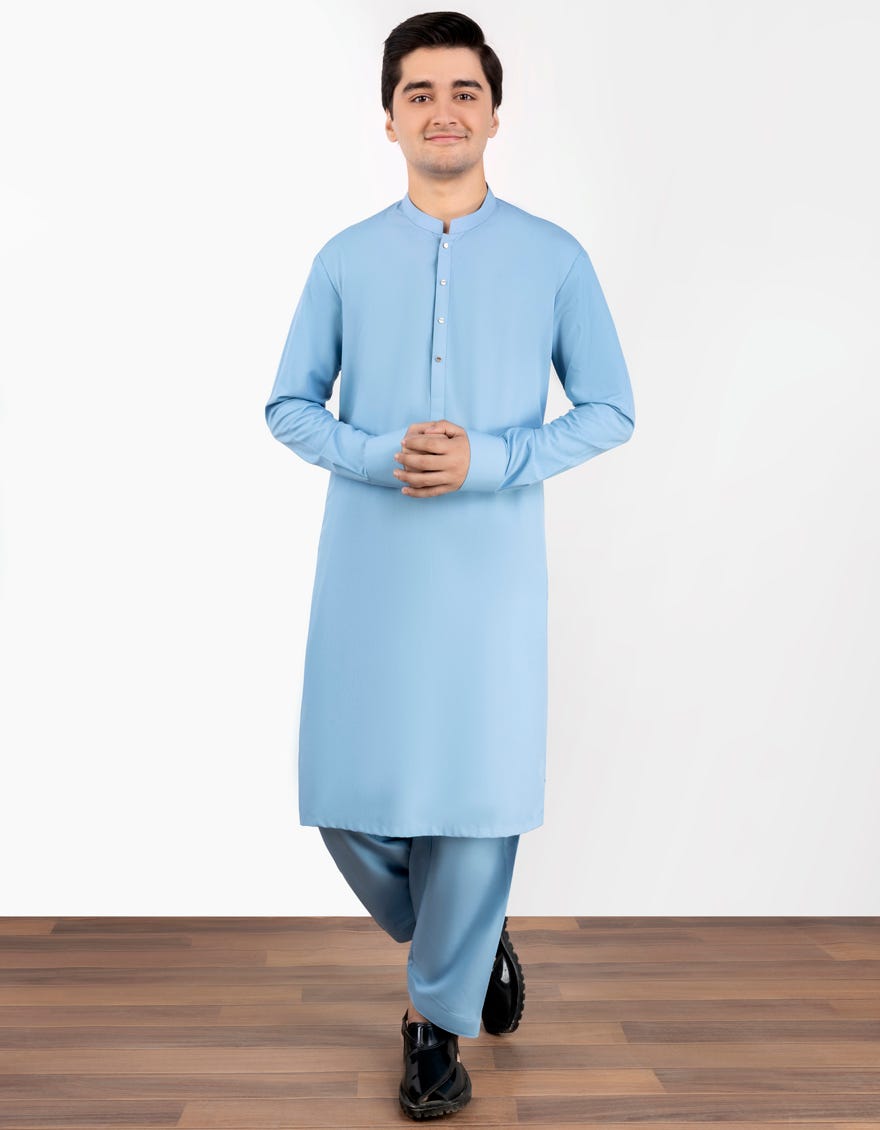 Sky Blue Blended Teen Boy's Kameez Shalwar | Jtks-S-38762