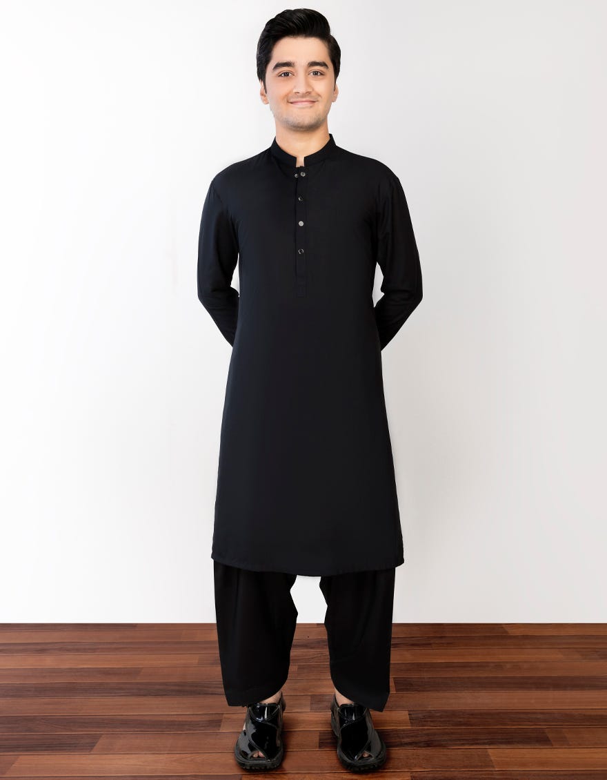 Black Blended Teen Boy's Kameez Shalwar | Jtks-S-38763