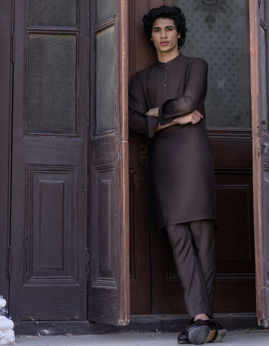Chocolate Brown Blended Kurta Pajama | Jtkp-S-38768