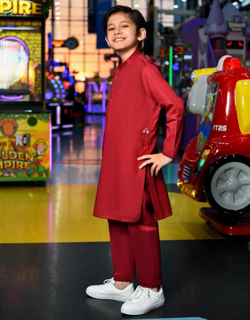 Deep Red Cotton Kurta Pajama | Jckp-S-38771