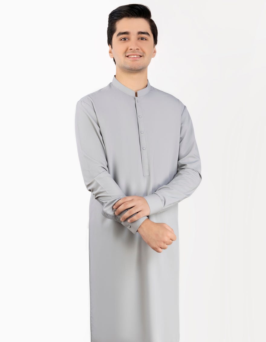 Grey Blended Teen Boy's Kameez Shalwar | Jtks-S-38773