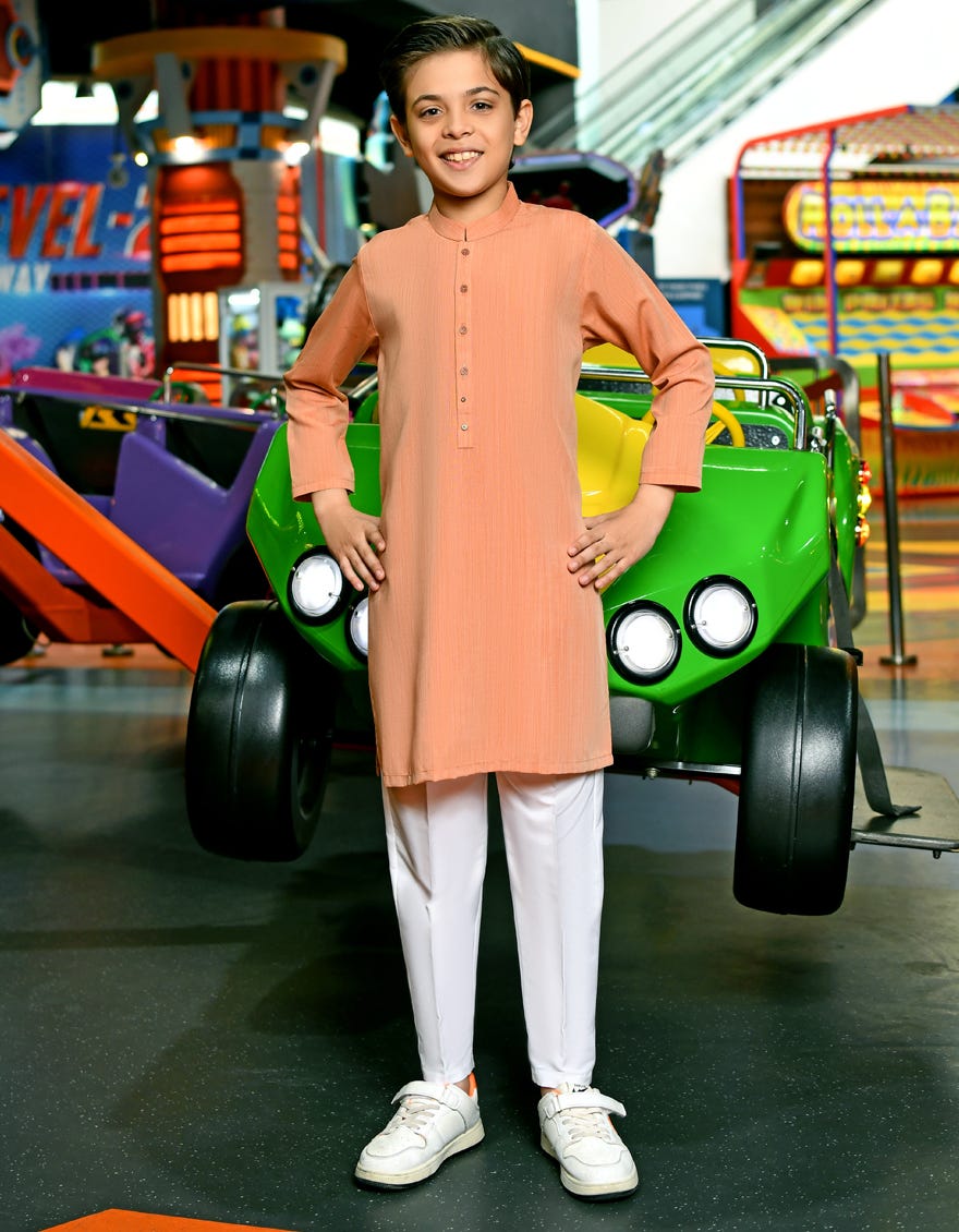 Striped Orange Blended Kid's Kurta | Jck-S-38778
