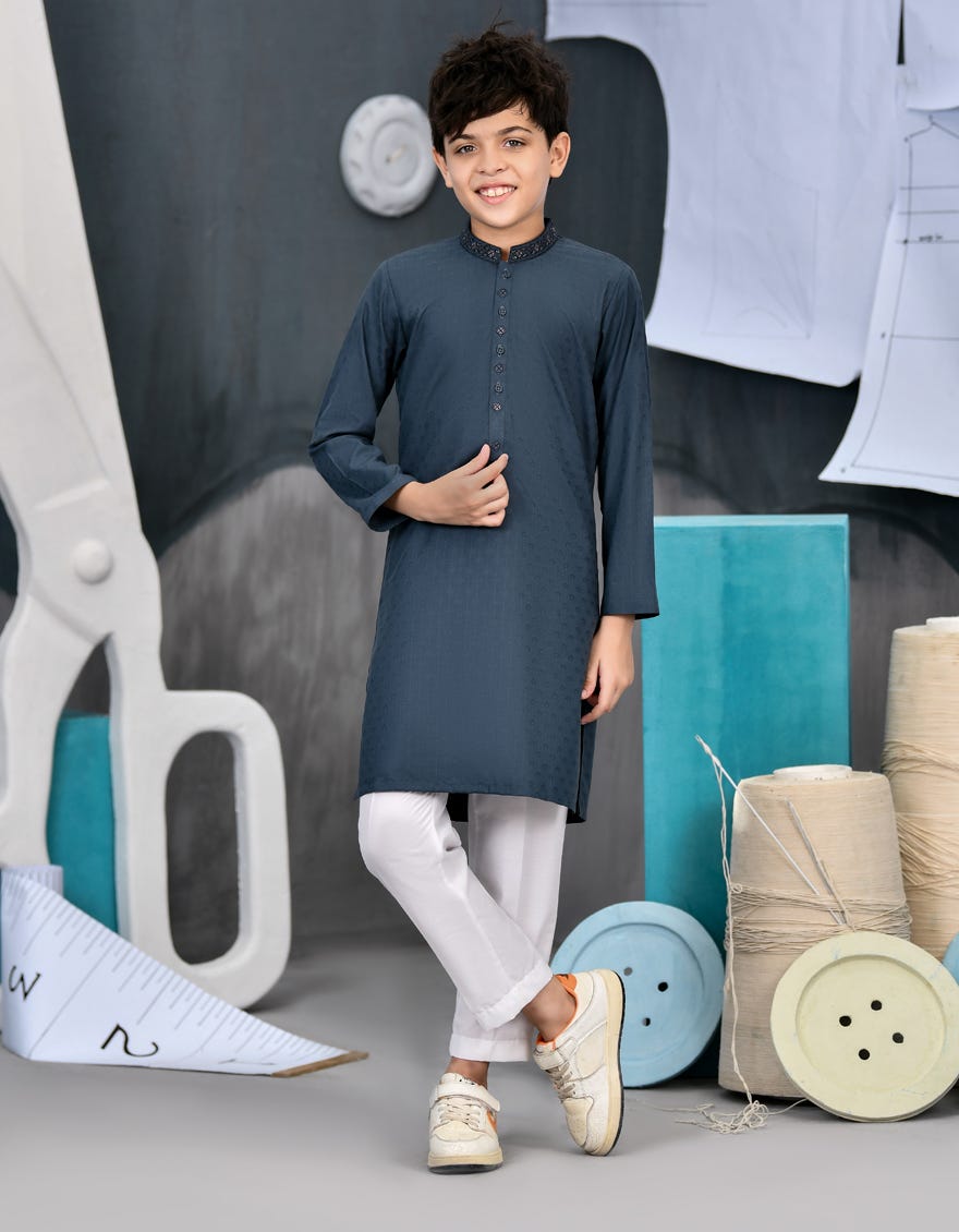 Dark Grey Blended Kid's Kurta | Jck-S-38785