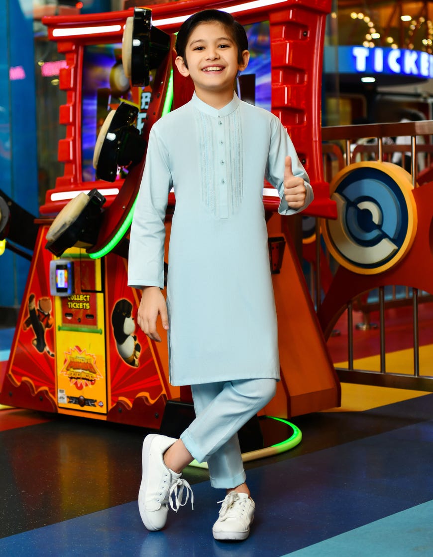 Ice Blue Cotton Kurta Pajama | Jckp-S-38787