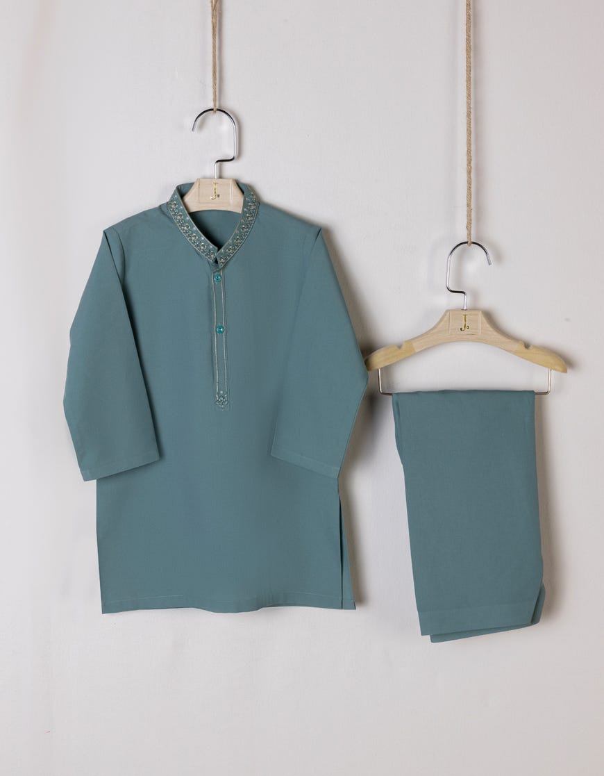 Aqua Green Blended Kameez Shalwar | Jjiks-S-38789