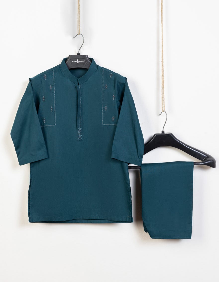 Bottle Green Cotton Kameez Shalwar | Jjiks-S-38790