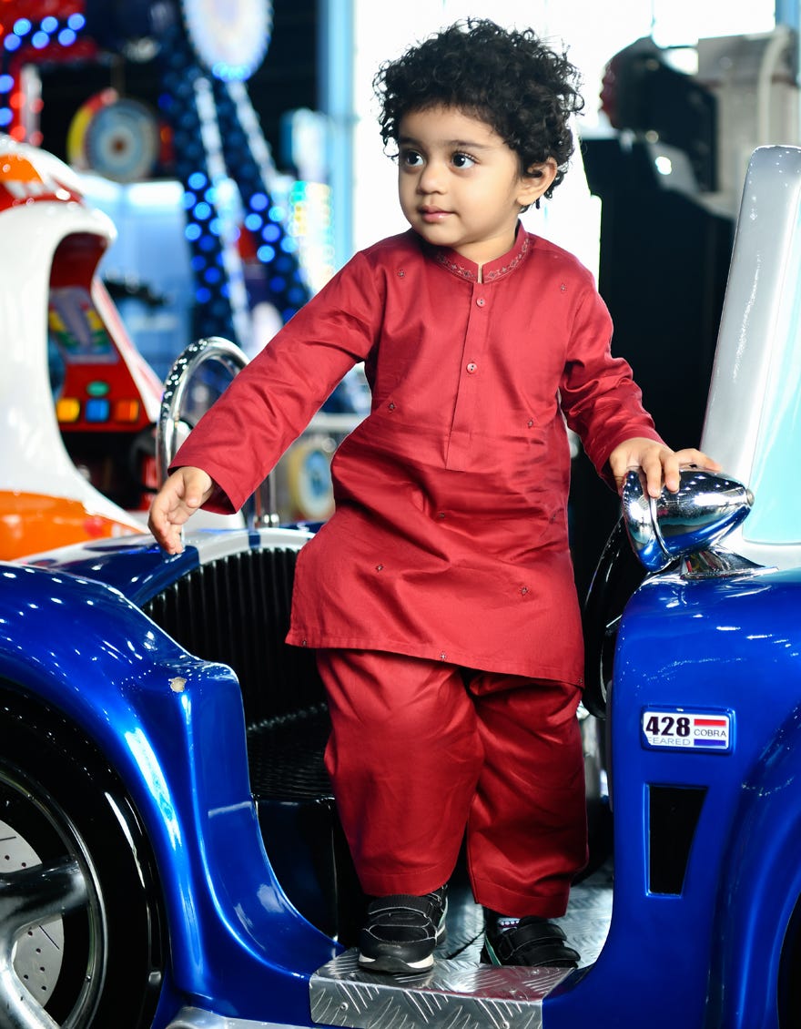 Berry Red Cotton Kameez Shalwar | Jjiks-S-38791