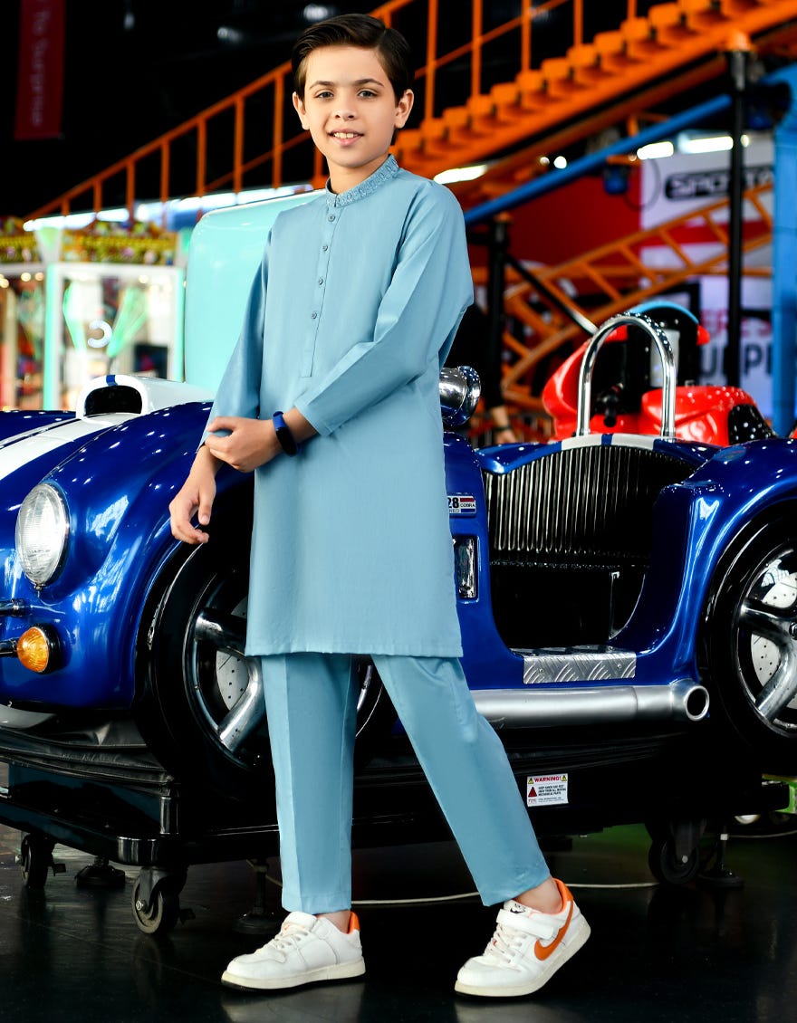 Aqua Blue Cotton Kurta Pajama | Jckp-S-38793