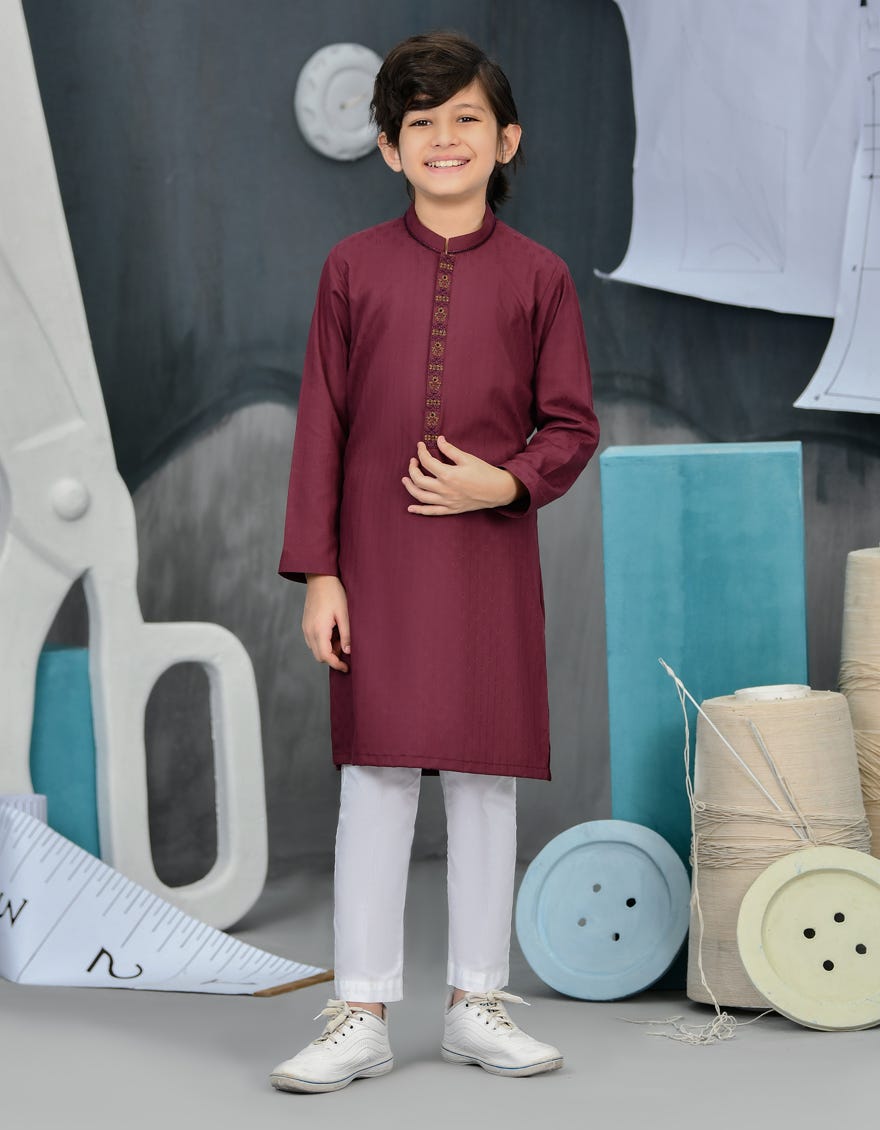 Maroon Blended Kid's Kurta | Jck-S-38797