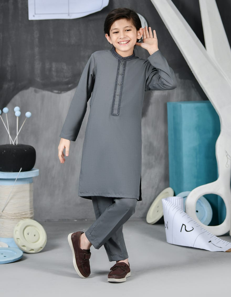 Stone Grey Blended Kurta Pajama | Jckp-S-38798