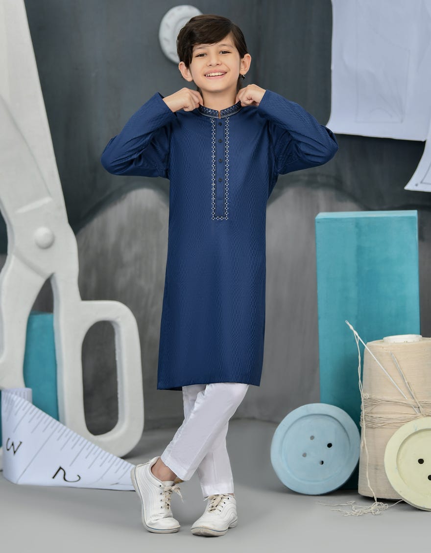 Blue Cotton Kid's Kurta | Jck-S-38799