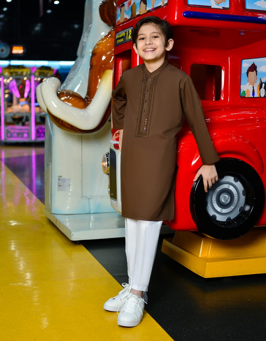Brown Blended Kid's Kurta | Jck-S-38804