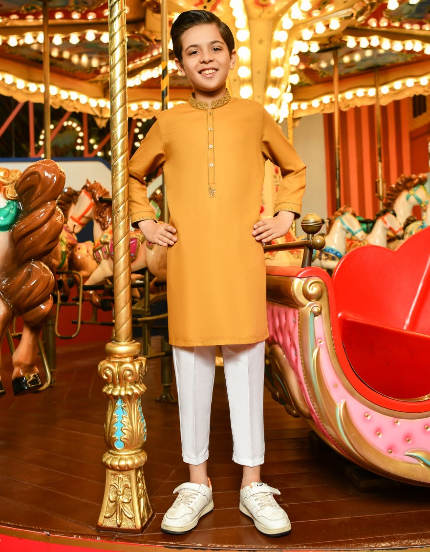 Mustard Blended Kid's Kurta | Jck-S-38806