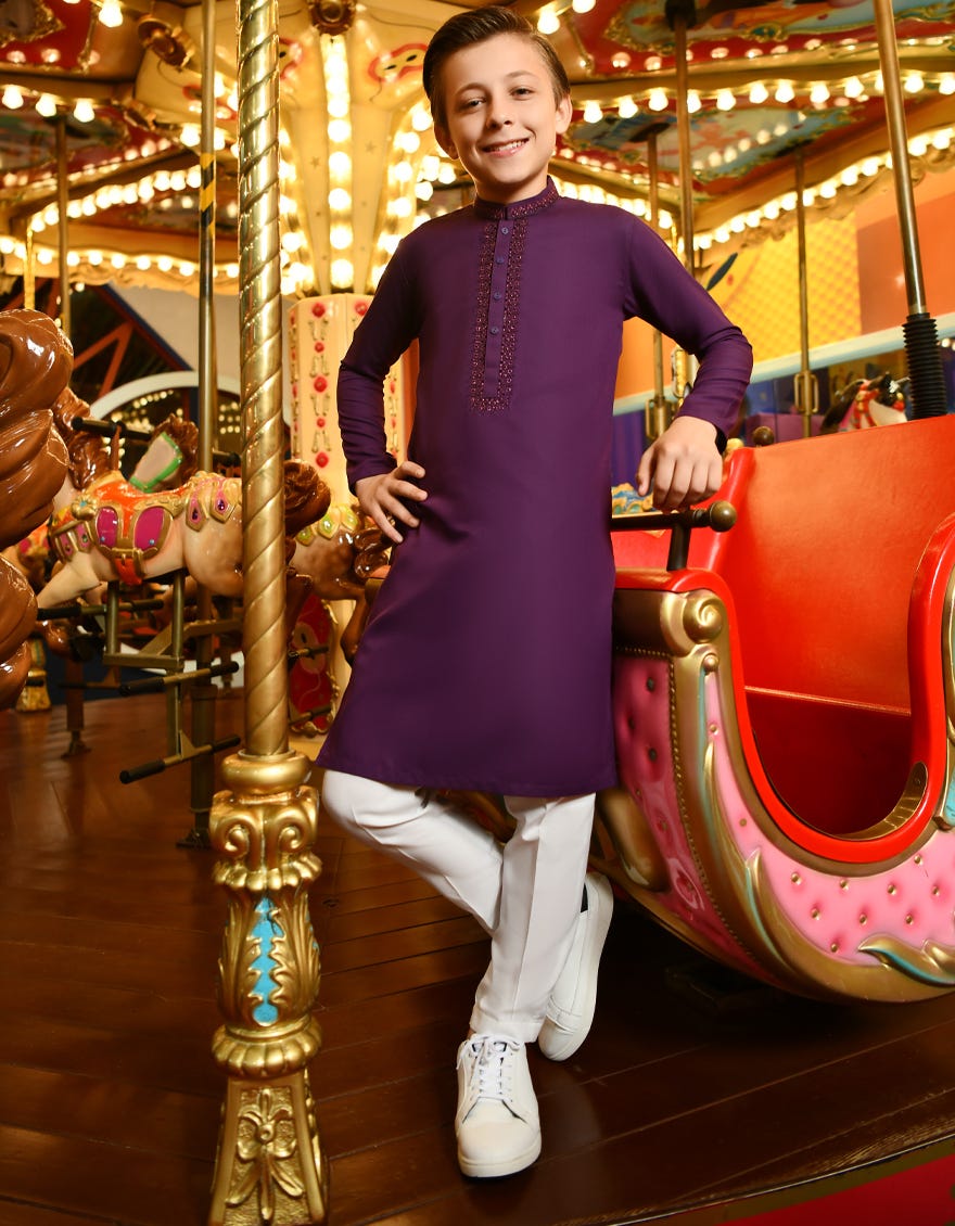 Purple Blended Kid's Kurta | Jck-S-38807