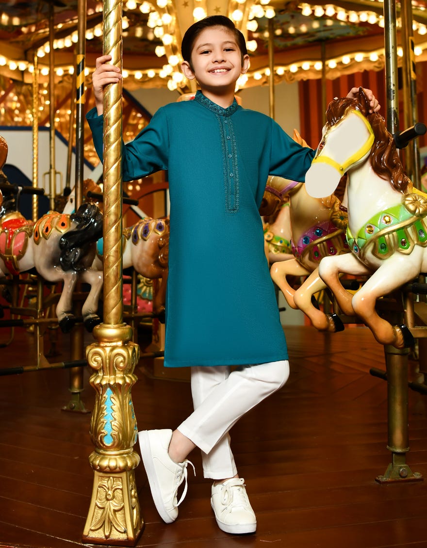 Sea Green Blended Kid's Kurta | Jck-S-38808