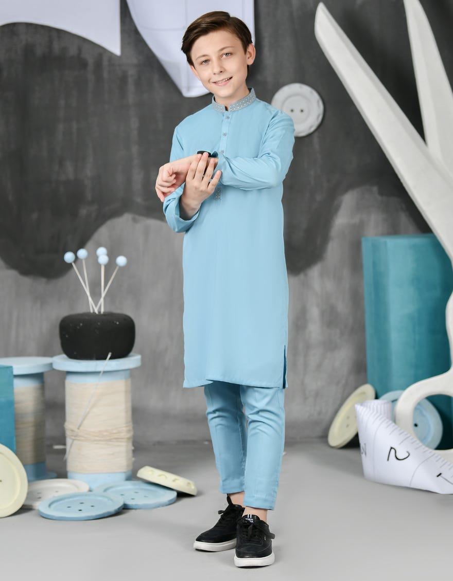 Sky Blue Blended Kurta Pajama | Jckp-S-38815