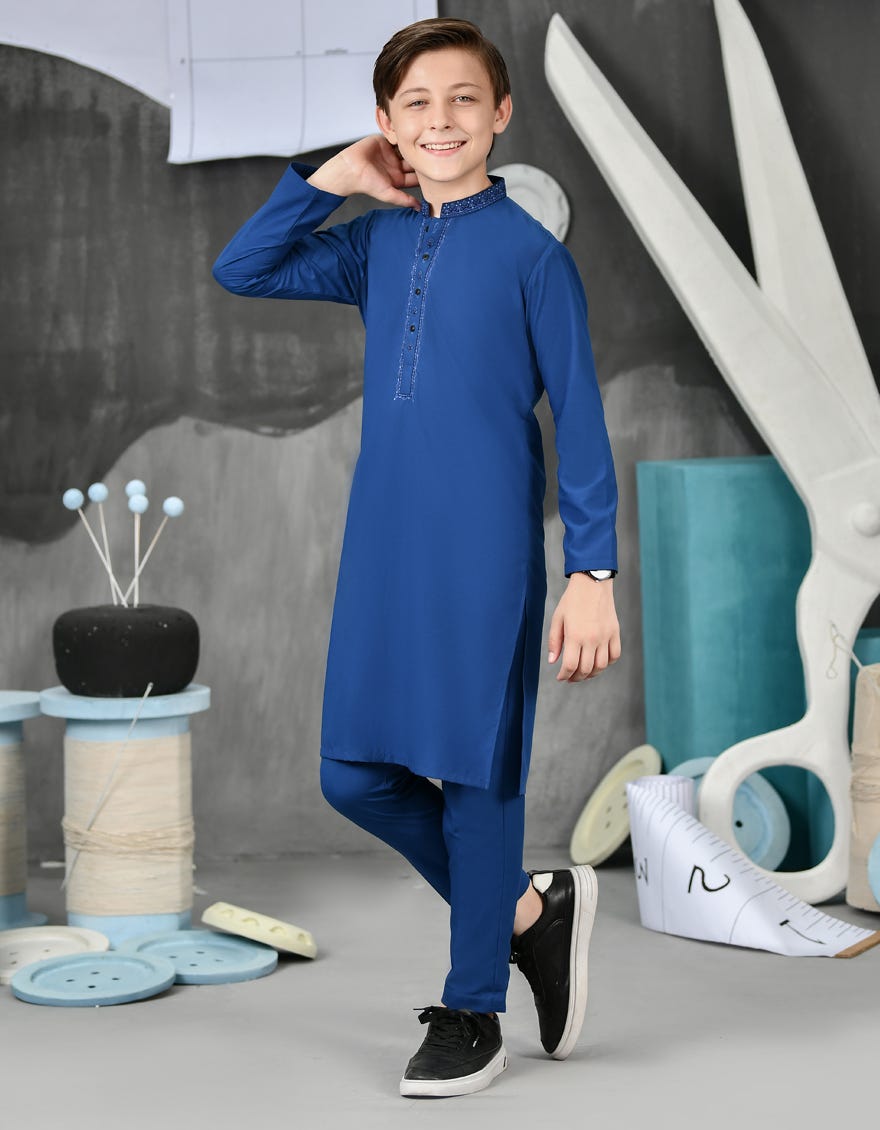 Blue Blended Kurta Pajama | Jckp-S-38816