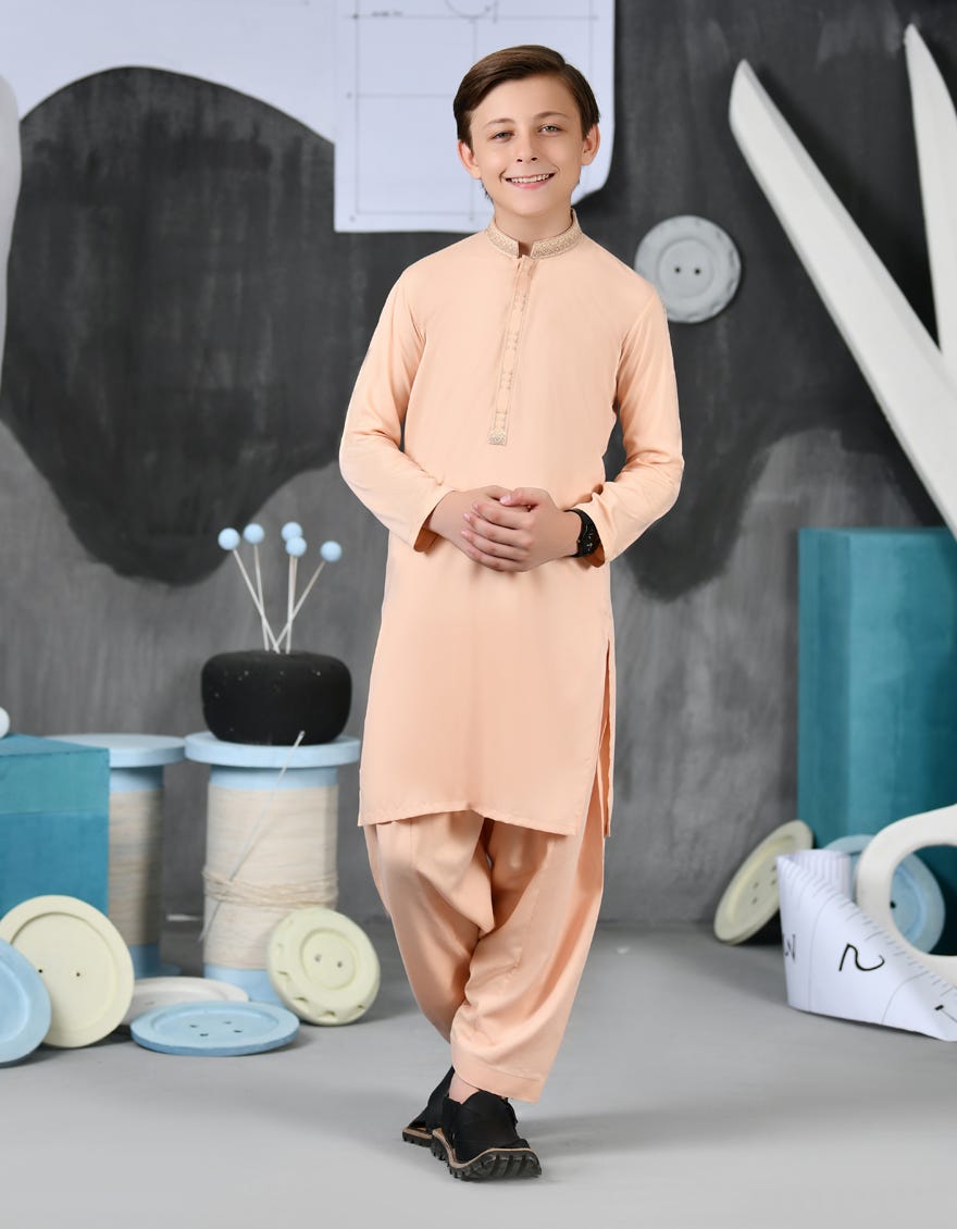 Peach Blended Kid's Kameez Shalwar | Jcks-S-38828