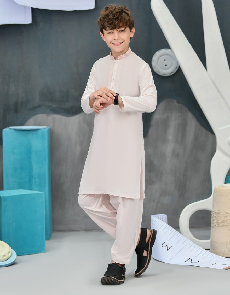 Powder Pink Blended Kid's Kameez Shalwar | Jcks-S-38831