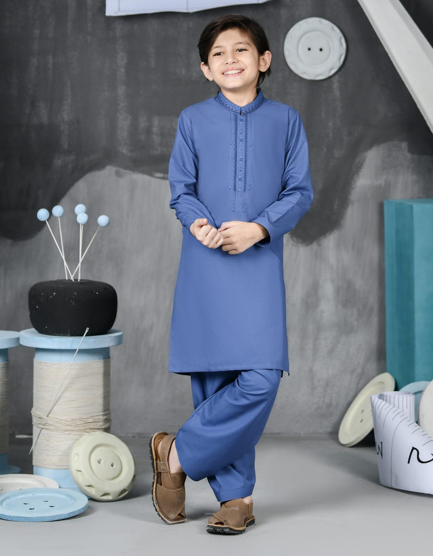 Blue Blended Kid's Kameez Shalwar | Jcks-S-38834
