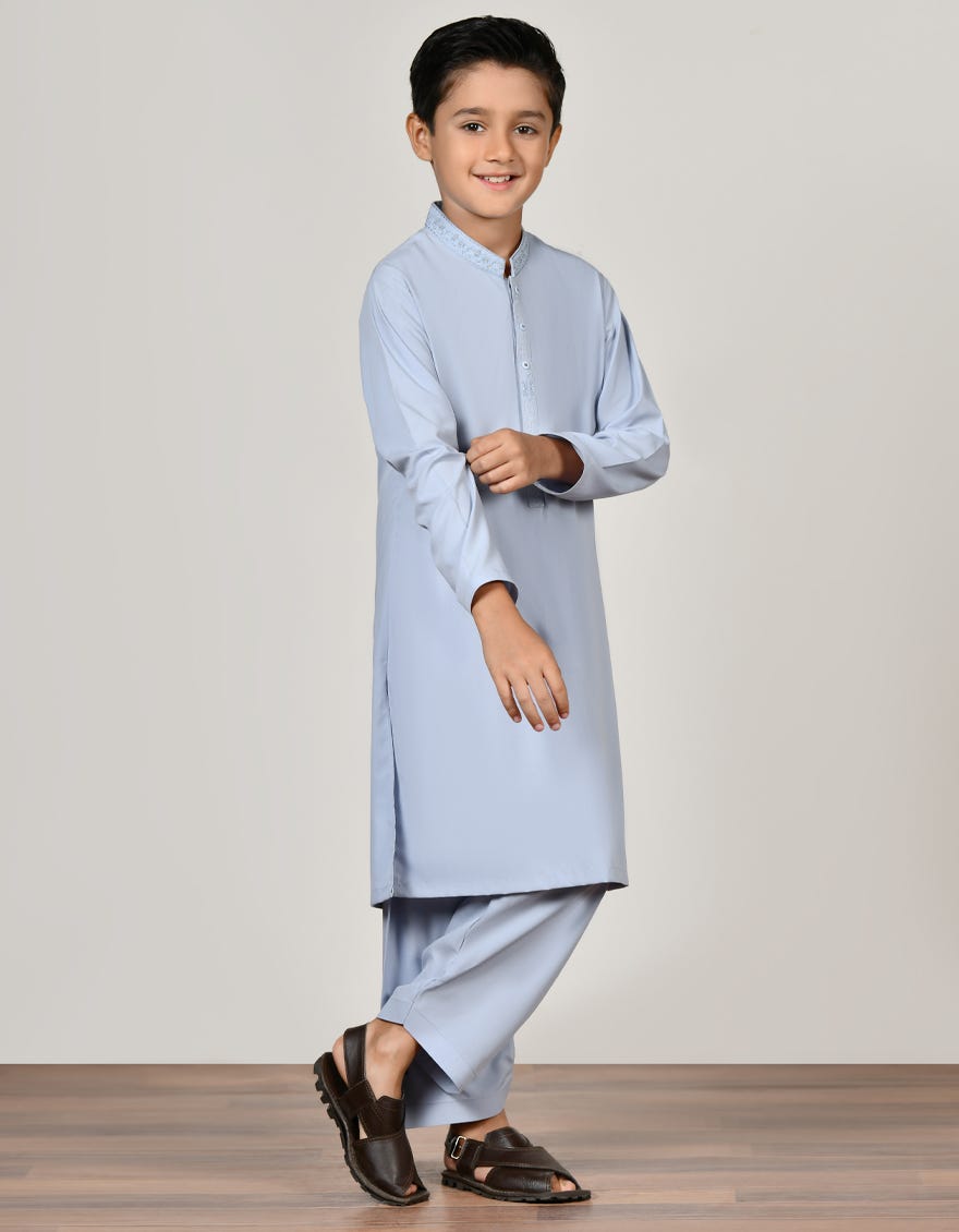 Ice Blue Blended Kid's Kameez Shalwar | Jcks-S-38835