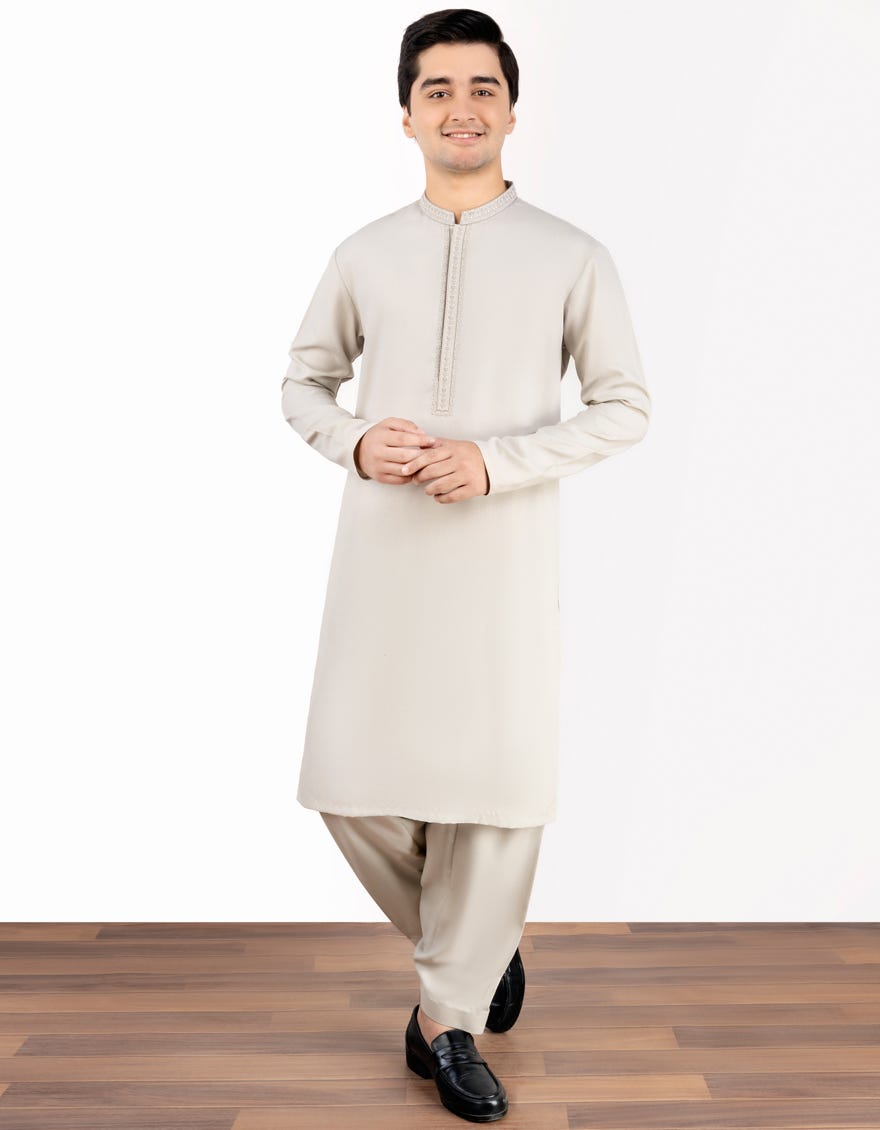 Grey Blended Teen Boy's Kameez Shalwar | Jtks-S-38842