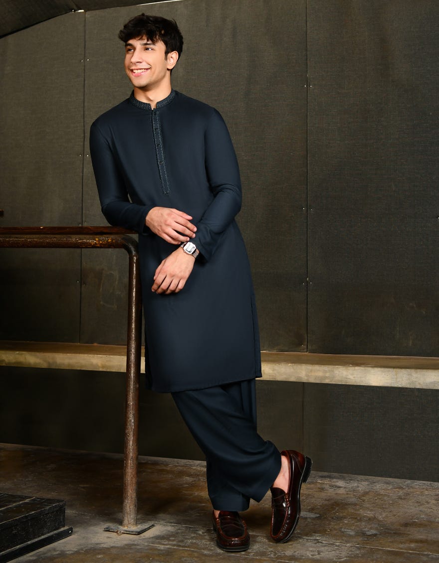 Peacock Green Blended Teen Boy's Kameez Shalwar | Jtks-S-38843
