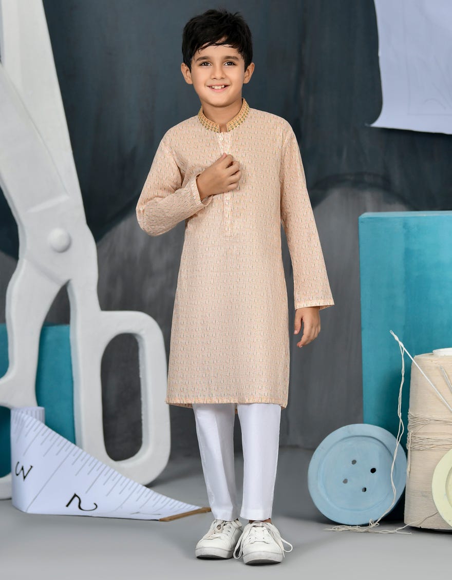Peach Cotton Kid's Kurta | Jck-S-38850