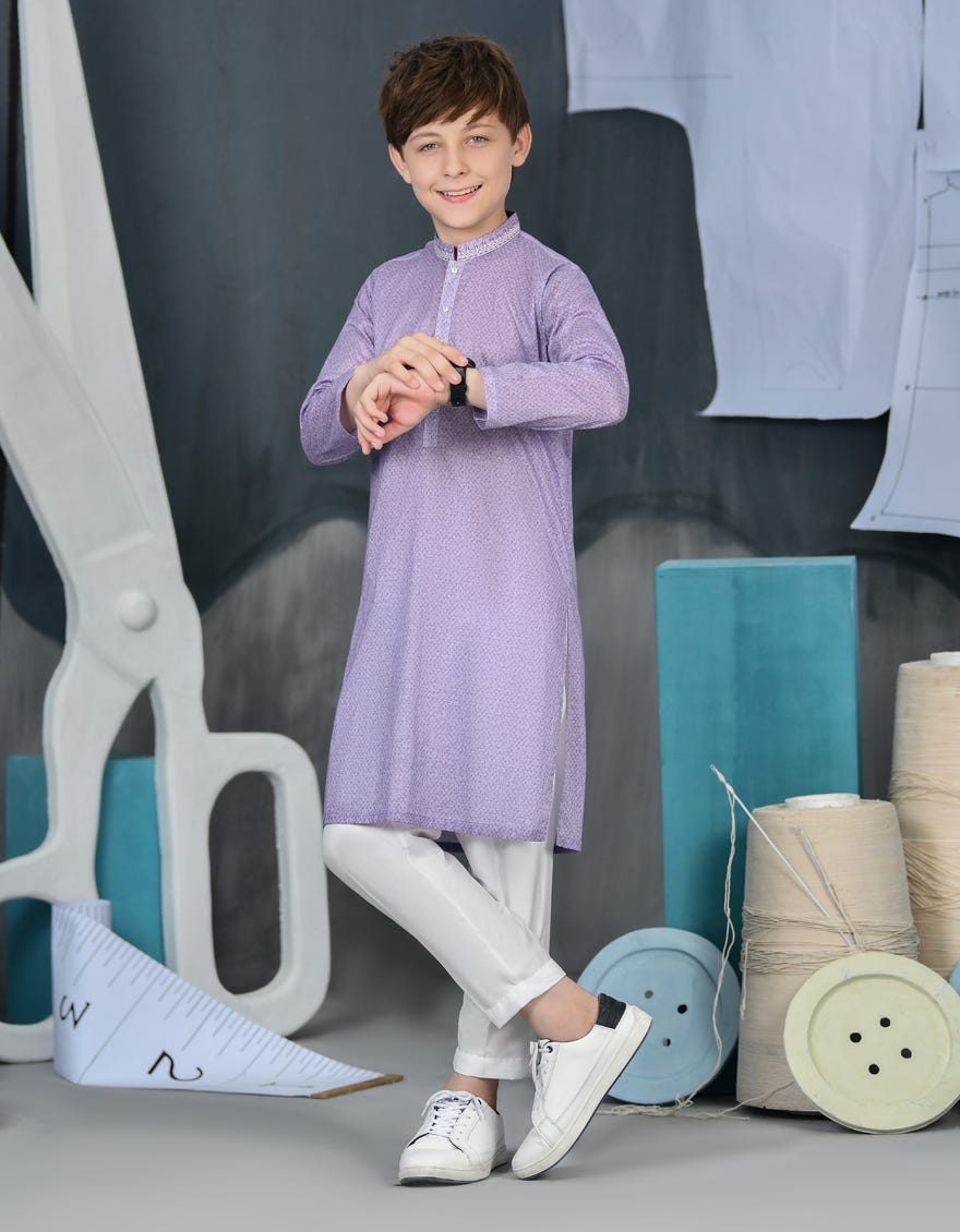 Purple Cotton Kid's Kurta | Jck-S-38851