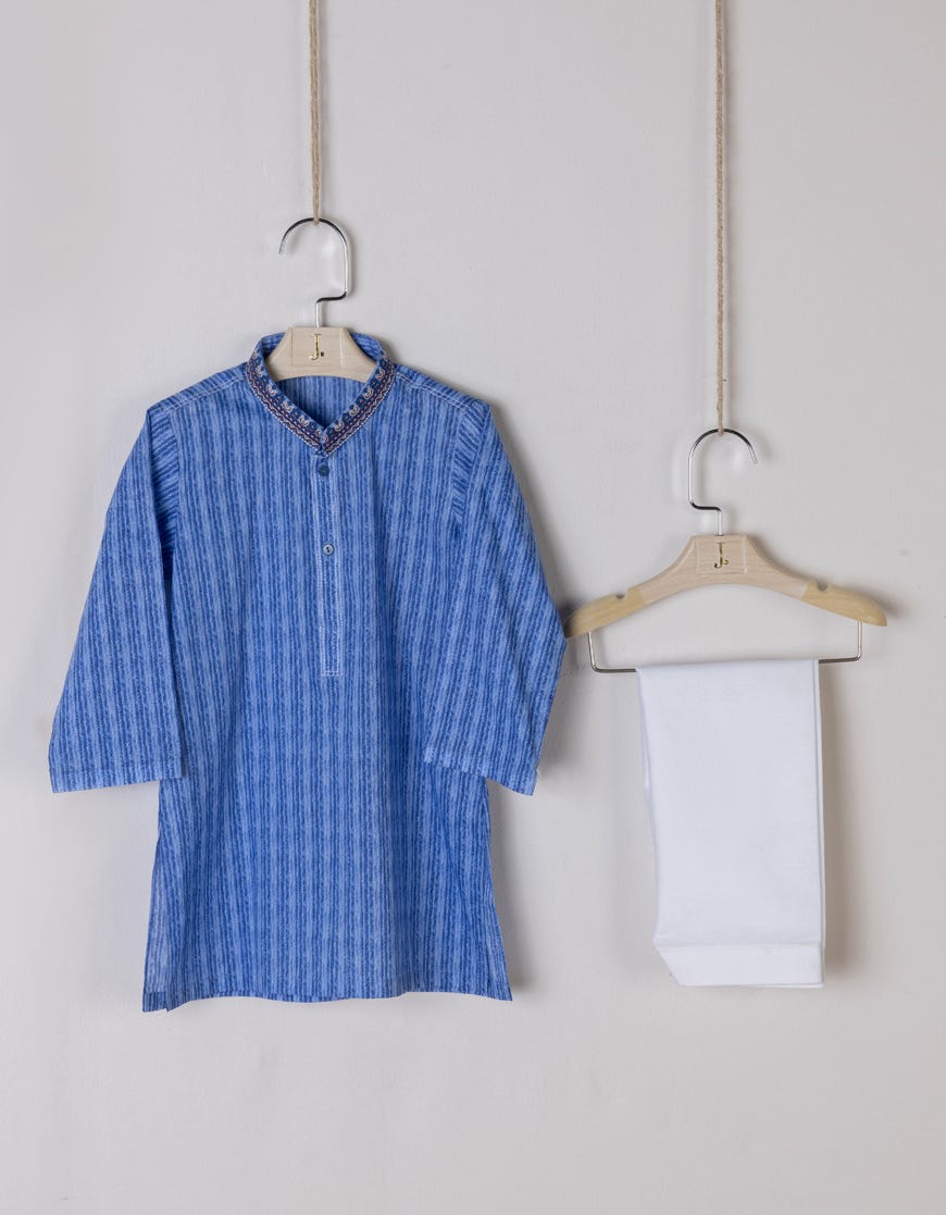 Blue Cotton Kameez Shalwar | Jjiks-A-38853