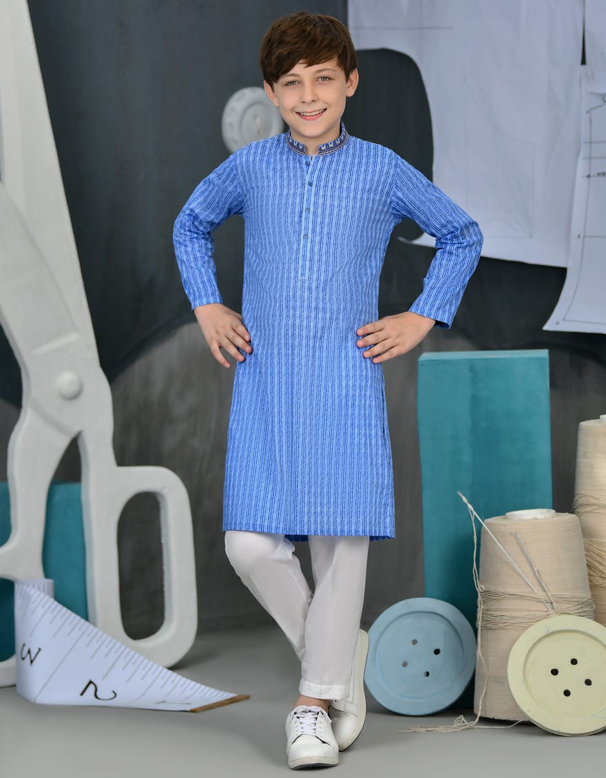 Blue Cotton Kid's Kurta | Jck-A-38854