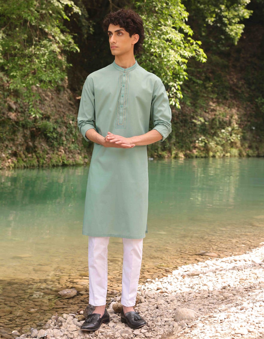 Green Cotton Teen Boy's Kurta | Jtk-S-38863