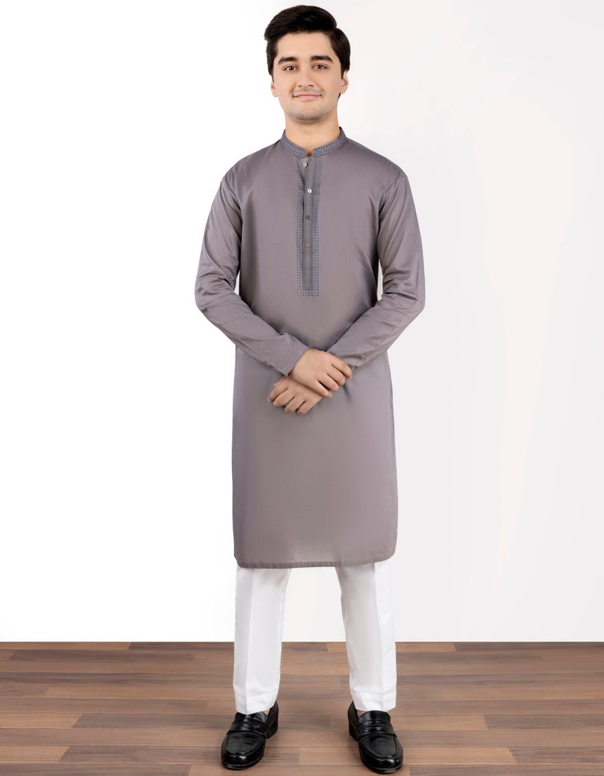 Grey Cotton Teen Boy's Kurta | Jtk-S-38865