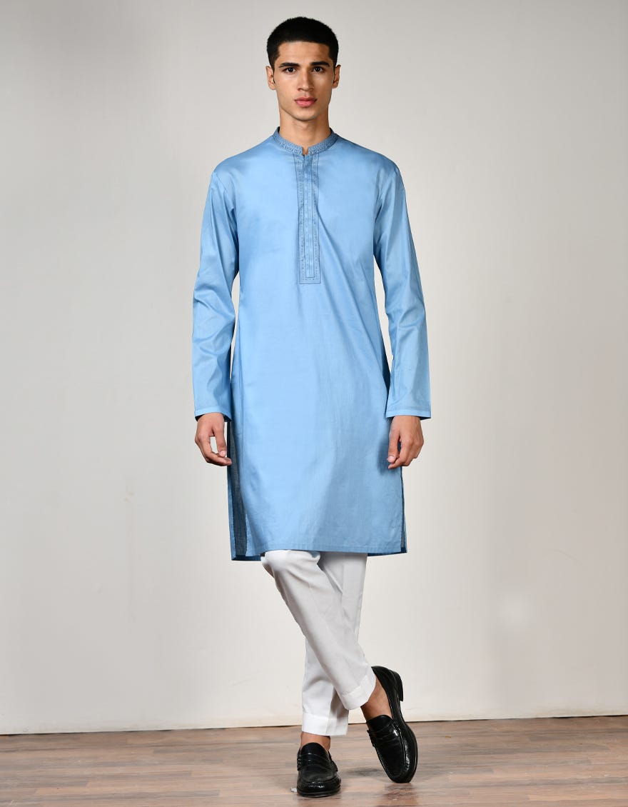 Light Blue Cotton Teen Boy's Kurta | Jtk-S-38866