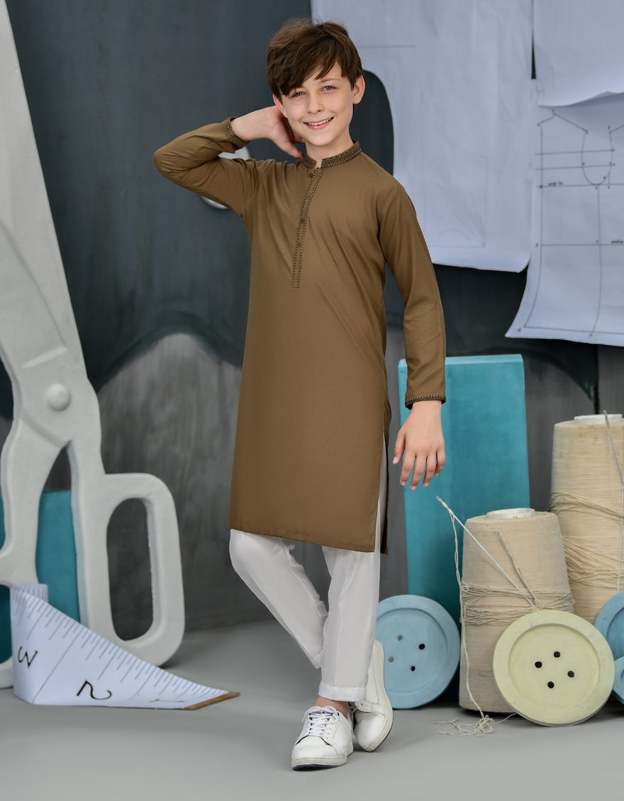 Brown Blended Kid's Kurta | Jck-S-38869
