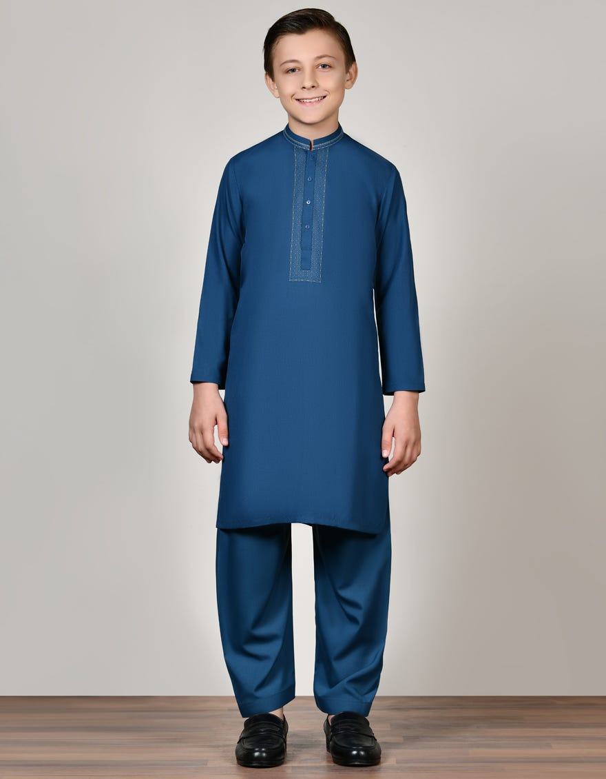 Blue Blended Kid's Kameez Shalwar | Jcks-S-38873