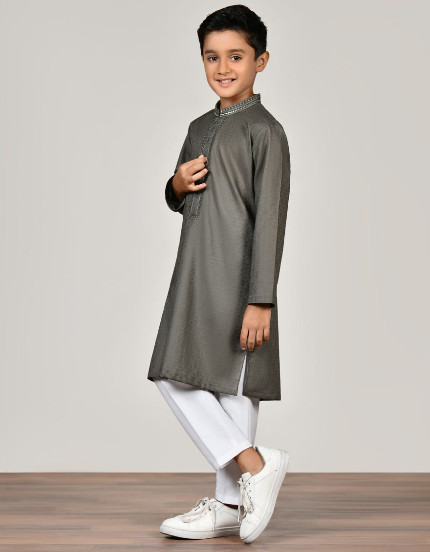 Green Cotton Kid's Kurta | Jck-S-38887
